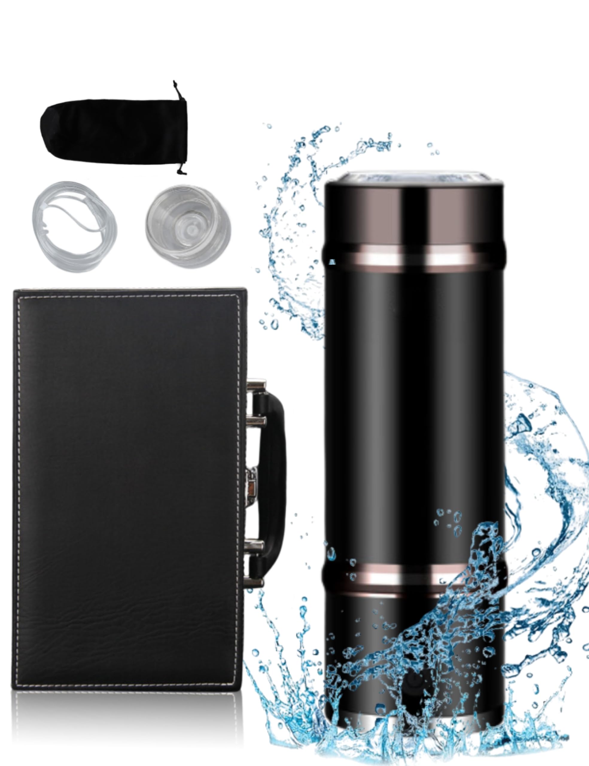 Botella de Agua de Hidrógeno Pro 3 en 1 y Base de Generador de Agua de Hidrógeno Portátil y Vaso Aislado - Tecnología PEM SPE de 420 Ml con Caja de Regalo de Cuero y Tubo de