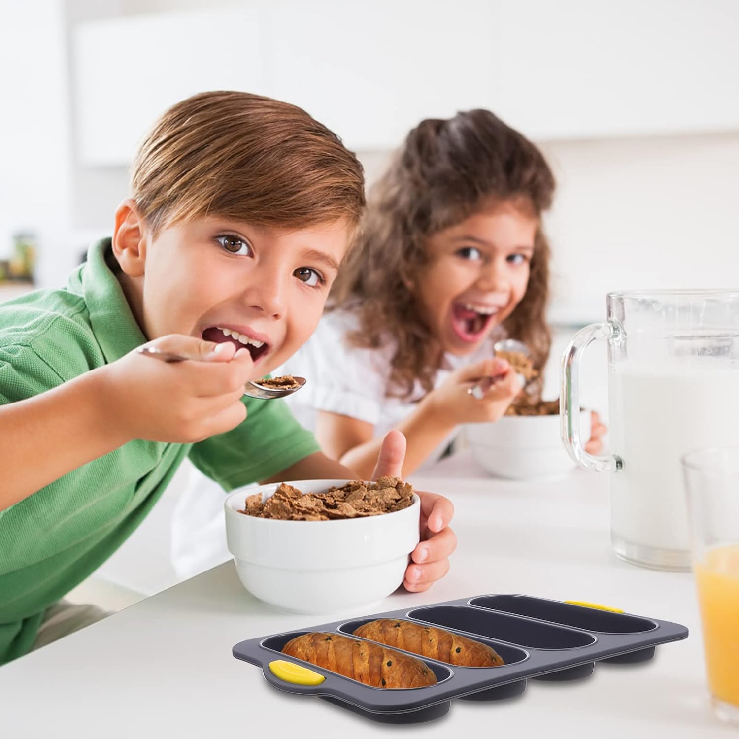 BESTonZON Silicone Loaf Pan with 4 Slot Non- stick French Pan Bread Pan, Easy to Release Household Baking for Fast Afternoon Tea Romantic Dinner, Easy Clean& heat