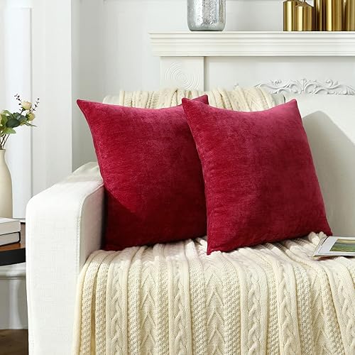 Miniatura 3 de Jeneoo Fundas de almohada decorativas de color rojo brillante, felpilla suave, cómodas, sólidas, para sofá, sala de estar (juego de 2, 16 x 16