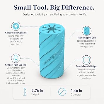 3PS Blue Yarn Fluffer Tool - Efficient Fluffer for Chunky, Bulky & Chenille Yarn - Essential Fluffing Accessory for Hand Knitting, Crocheting, Blankets - Durable Plastic, 3-Layer Core