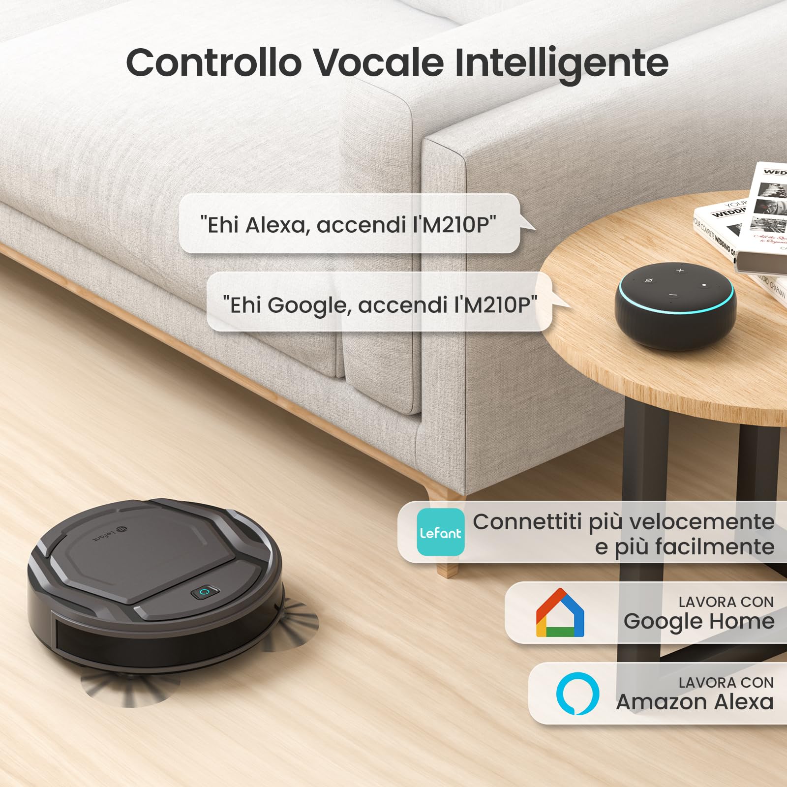 Lefant M210P Robot Aspirapolvere, Aspirazione 2200Pa con Potenziamento Tappeti, Ultrasottile 7.8 cm, Aspirapolvere Robot per Peli di Animali, Moquette e Pavimenti Duri, WiFi/App/Alexa/Telecomando