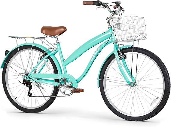 WEIZE Beach Cruiser Bike, 26 inch Commuter Bicycle for Adult Men and Women, 7-Speed/High-Carbon Steel/Front & Rear Fenders, Comfortable City Bikes with Rear Rack or Basket, Ergonomic Upright Design