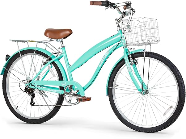 WEIZE Beach Cruiser Bike, 26 inch Commuter Bicycle for Adult Men and Women, 7-Speed/High-Carbon Steel/Front & Rear Fenders, Comfortable City Bikes with Rear Rack or Basket, Ergonomic Upright Design