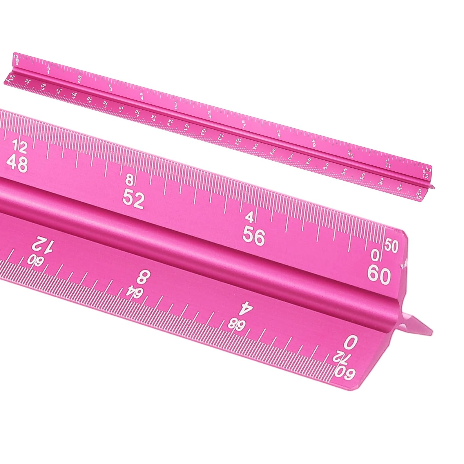 sourcing map Architectural Scale Ruler, 12 Inch Standard Aluminum Alloy Architect Triangular Large Scale Laser-Etched Blueprint Drafting Ruler for Architects Engineers, Rose Red
