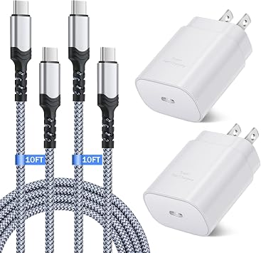 USB C Charger Block, Costyle 25W Super Fast Charger Type C Charging Block with 10FT USB C Cable for Samsung Galaxy S23 S24 Ultra S23+ S22 S21Plus S20FE Note 20 A52 A53 A54-White