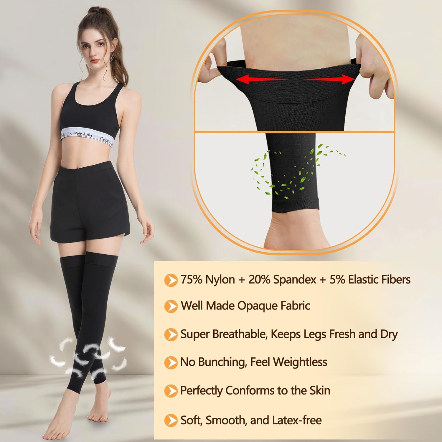 Medical Compression Stockings for Women & Men, 20-30 mmHg Footless Thigh High Compression Socks, Long Graduated Compression Sleeves, Full Leg Pressure Support Hoses for Varicose Veins, Edema - Image 4