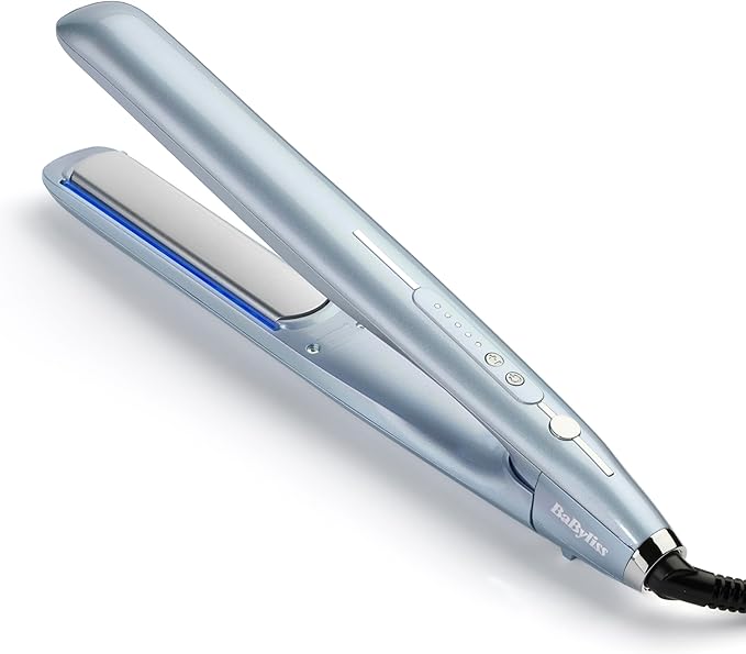 BaByliss Plancha Hydro Fusion – Tecnología iónica dual, Antiencrespamiento, 5 ajustes de temperatura, Calentamiento rápido, Apagado automático – Azul, ST573E