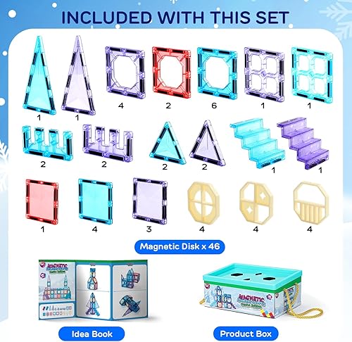 Miniatura 8 de TOY Life Azulejos magnéticos para niños de 3 a 5 años, 46 piezas de bloques magnéticos para niños de 3 a 5 años, juguetes de construcción