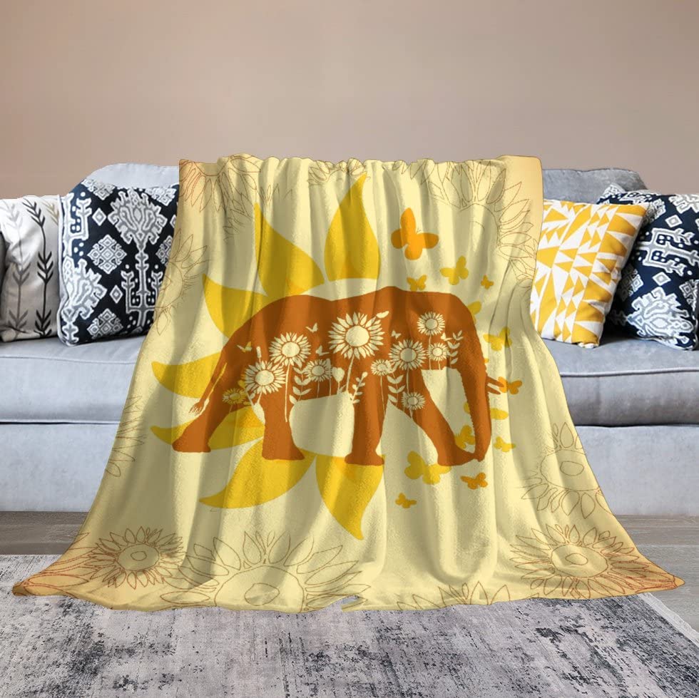 Elephant Throw Blanket for Teen - 50x60 Inches Throw Size - Soft Fluffy Cozy Blankets Gift - Yellow Novelty Blanket Throws for Living Room Decorative