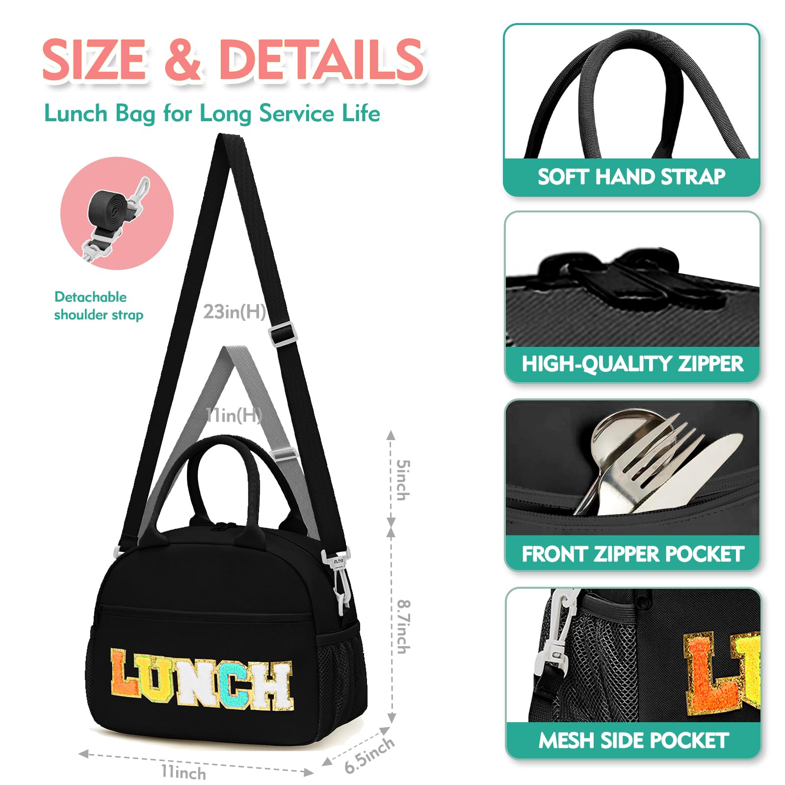 Beaulyn Lunch Bag for Women Preppy Lunch Box for Girl Large Insulated Lunch Bag with Adjustable Shoulder Strap - Image 2