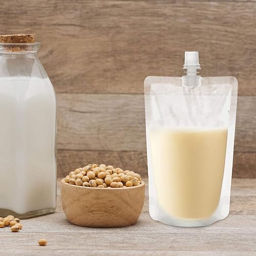 Miniatura 2 de 50pcs bolsa de plástico 10.6 oz botellas de bebidas desechables contenedor de bebida sacar bebidas bolsas de jugo resellables para viajes al aire