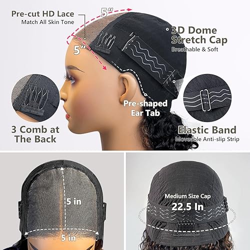 Miniatura 6 de Pelucas de cabello humano sin pegamento, prearrancadas, precortadas, para usar y llevar, pelucas rizadas estilo Bob para mujeres negras, pelucas con