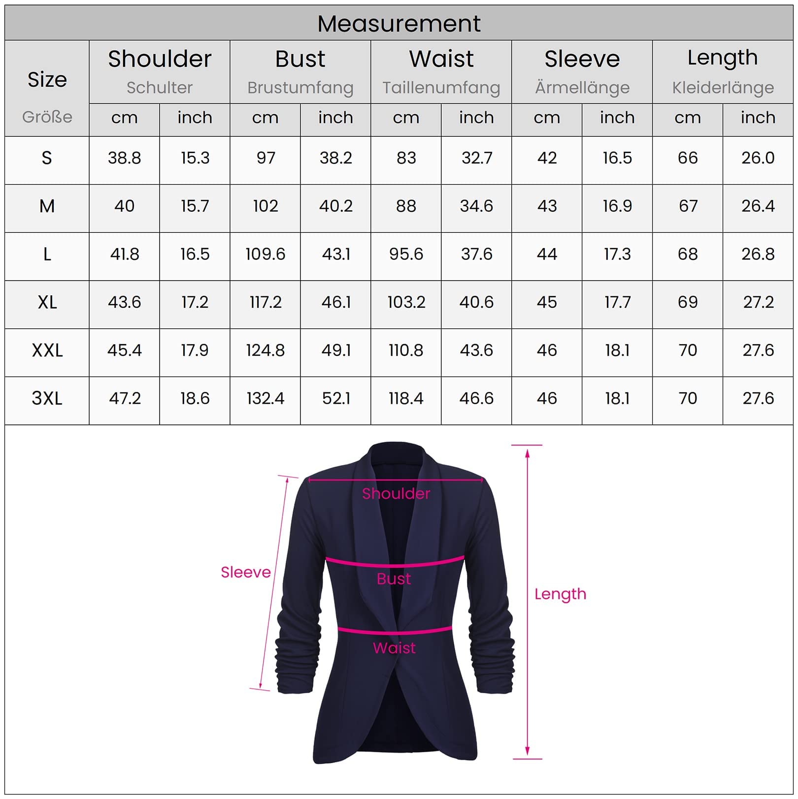 Zeagoo Elegancka marynarka damska z rękawami 3/4, biznesowa, slim fit, marynarka do noszenia na co dzień, do pracy, rozmiar S-3XL