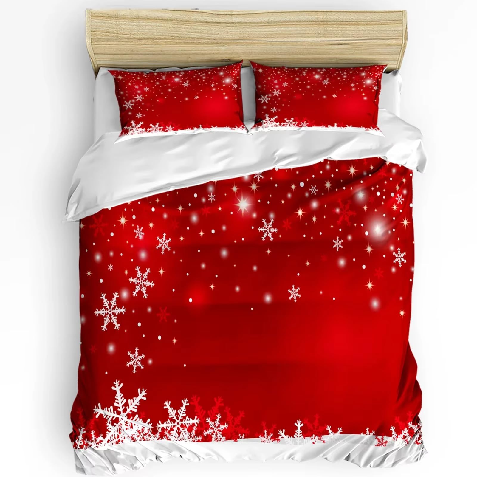 Parure de lit 240x220 Noël enfants housse de couette rouge et taies d'oreiller