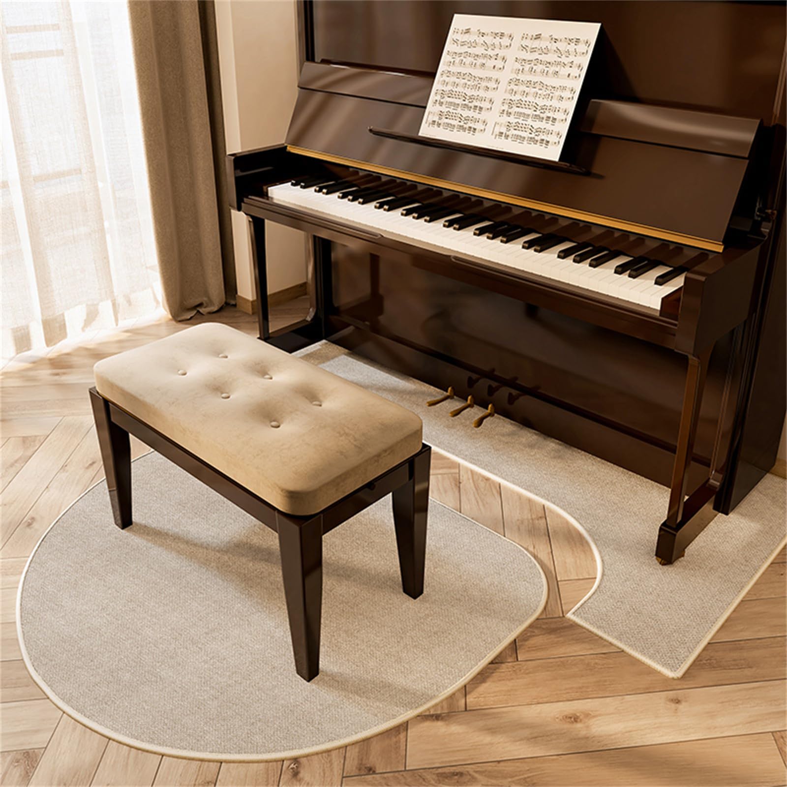 Piano Carpet Noise Reduction Rug,Upright Pianos Floor Mats, Acoustic/Noise Reduction/Shock Absorption/Thermal Insulation Carpet, Sound-Absorbing Noise-reducing Piano Stool Mat(Color:Beige white,)