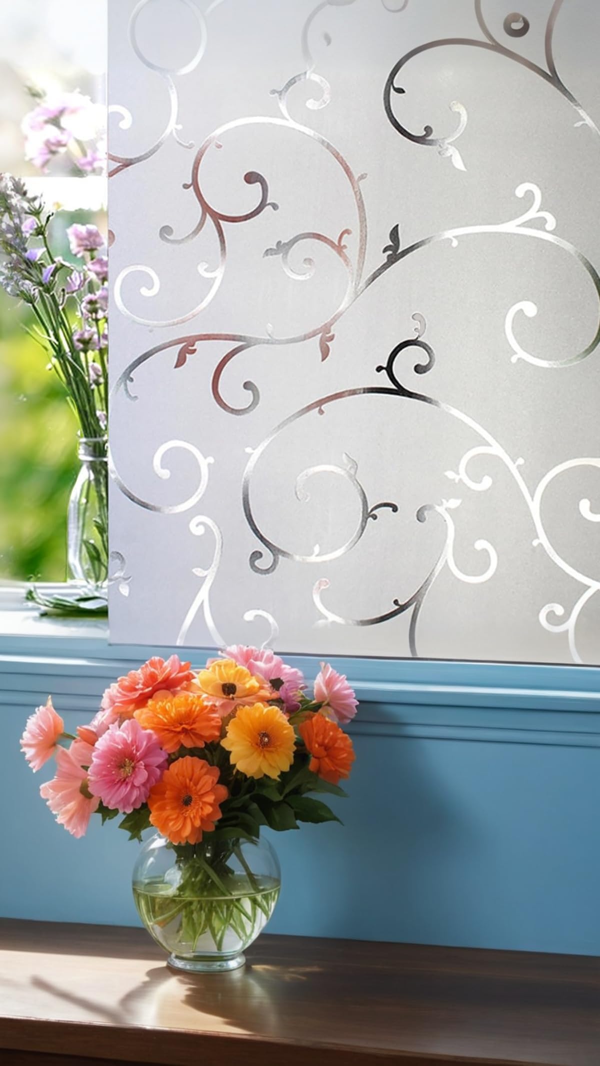 Sweet seven Frosted Stained Glass Window Film - Static Cling, No-Adhesive, Privacy Film - Decorative Window Covering (60 x 100cm)