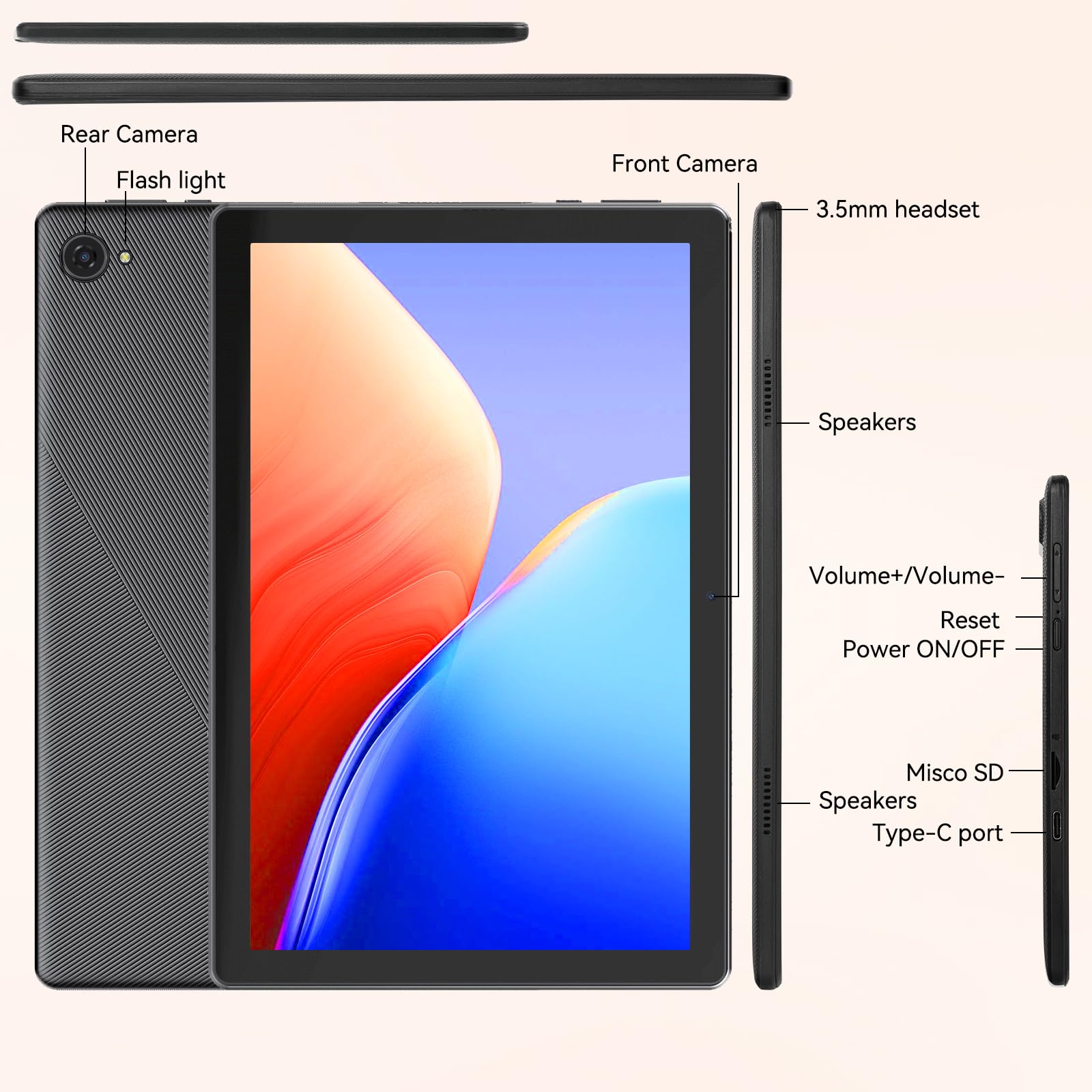 Tablet,10.1" Android Tablet with Octa-core Processor 20GB RAM 64GB ROM HD IPS Touchscreen 8H Battery, Wi-Fi 6, BT 5.0, Dual Camera, Android 15 Tablets 2025