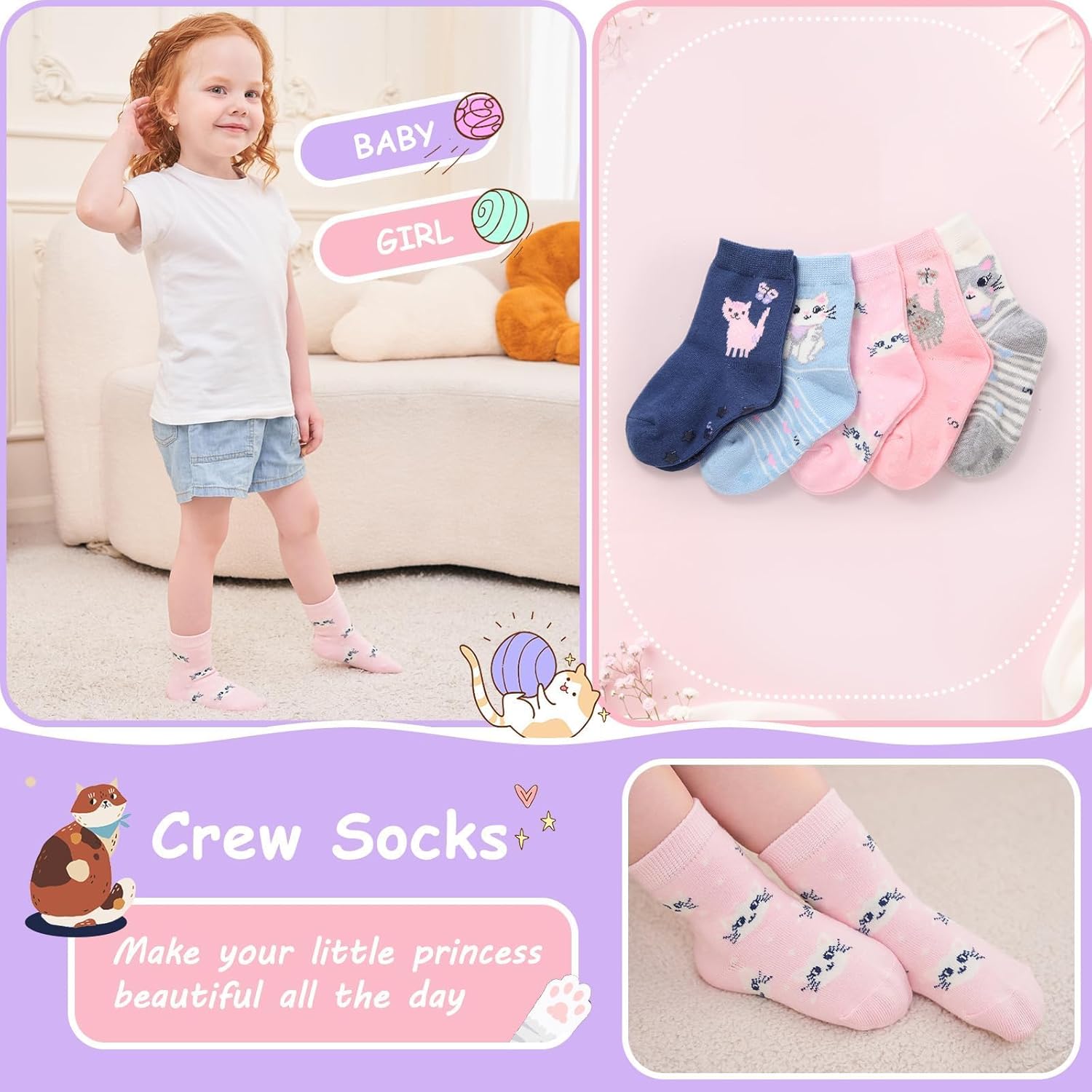 CHUNG Toddler Little Girls Crew Socks Cotton Colorful Sports Casual Daily Fun Cute Animal Pupil Students School Back - Image 5