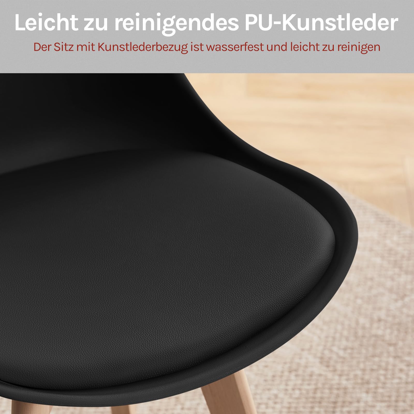 WOLTU Esszimmerstühle drehbar 2er Set, für Esszimmer, Moderne Küchenstühle, aus Massivholz Kunstleder, bis 120 kg belastbar, Schwarz