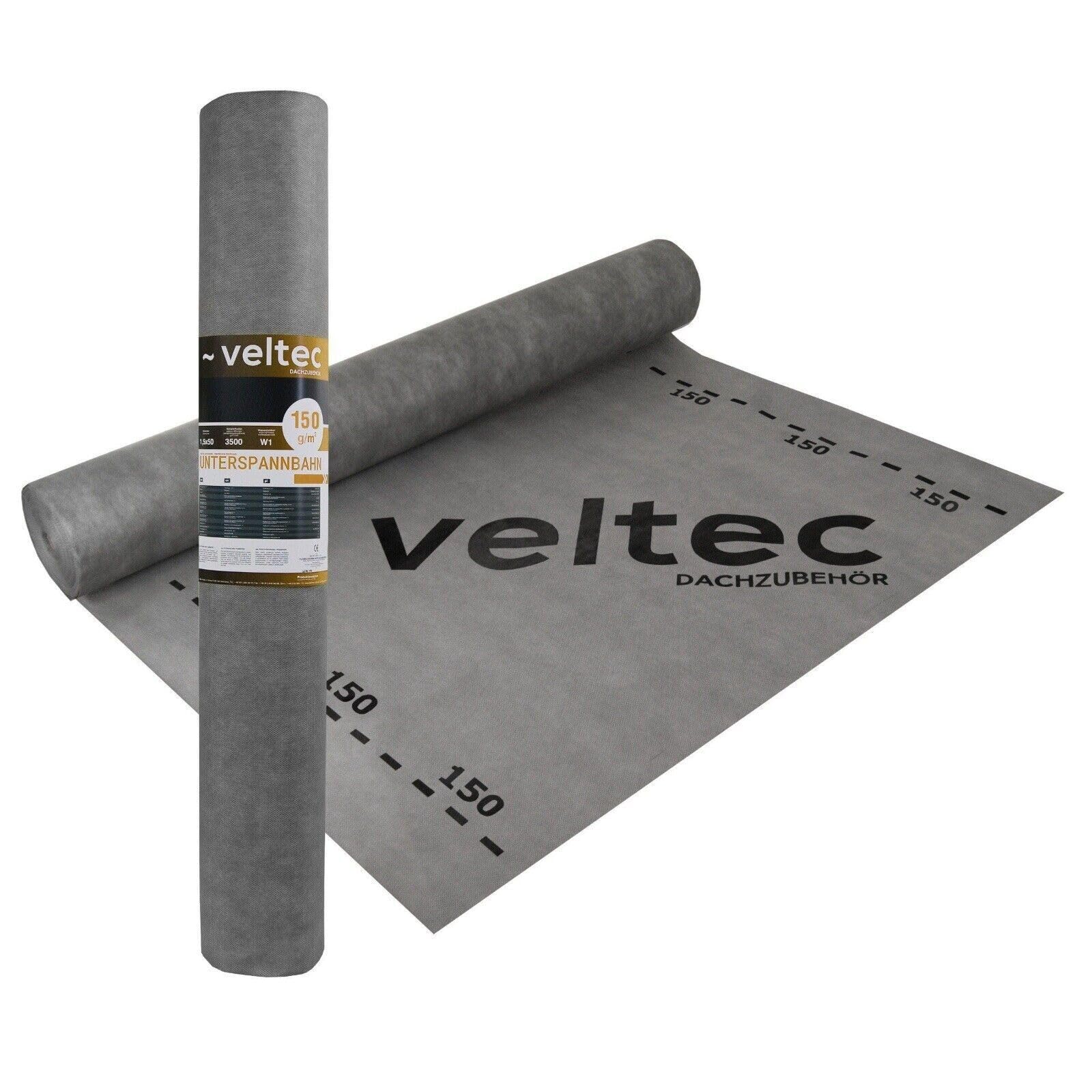 VELTEC Dachunterspannbahn 150 g/m² 1,5m x 10m 25m 50m Rolle 75m²