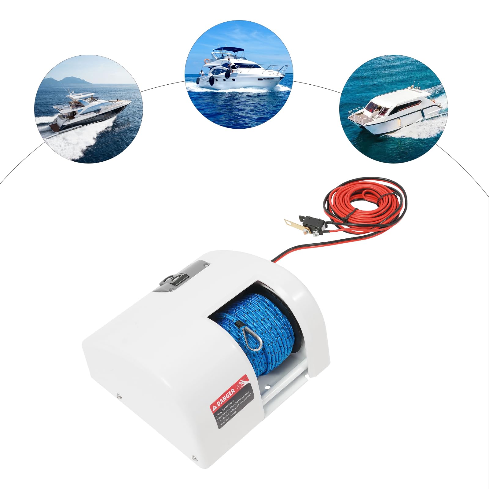 Molinete eléctrico de 25 libras, cabrestante de barco de 12 V con mando a distancia inalámbrico, adecuado para buques equipados con un ancla de buque de 25 libras