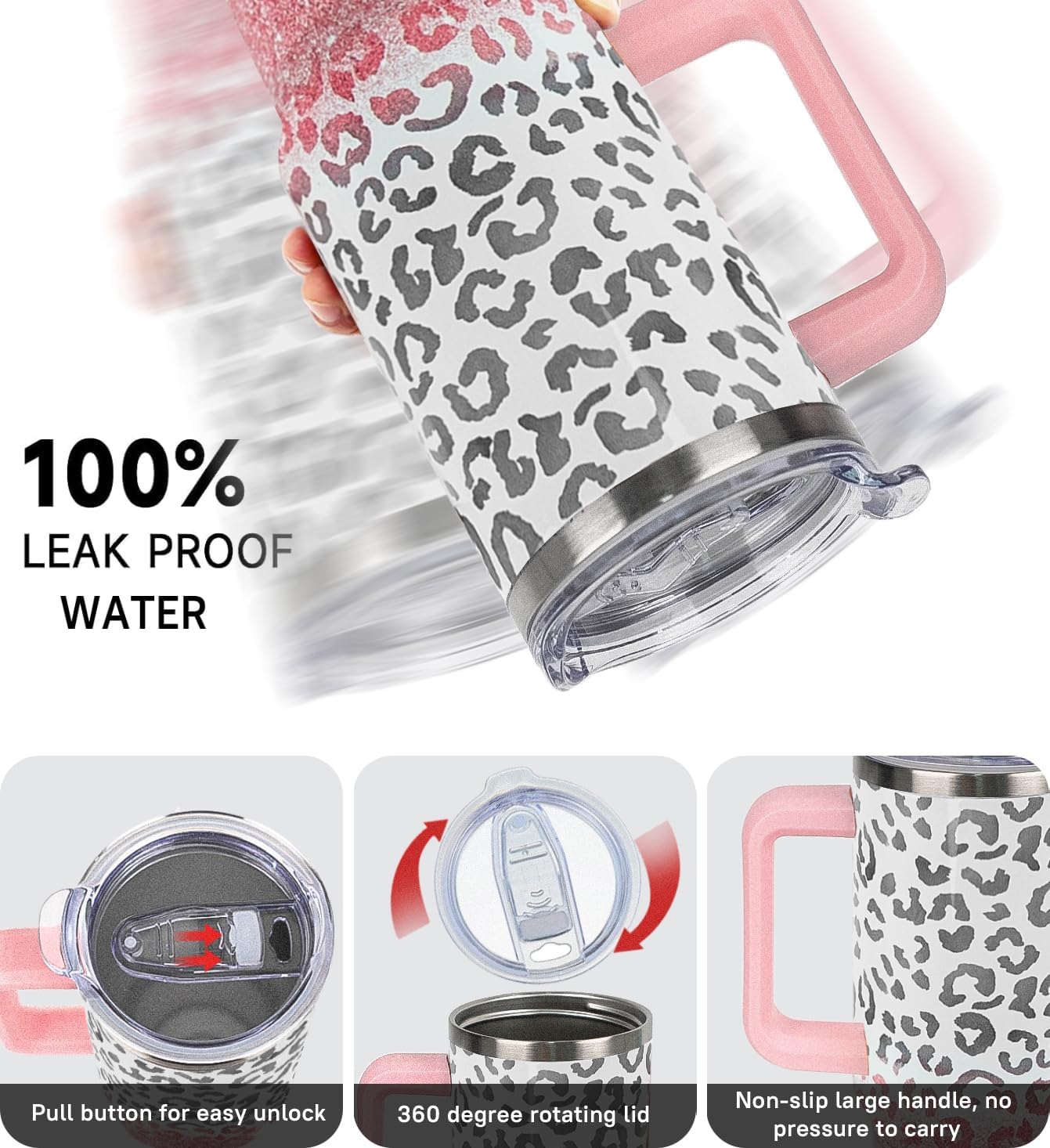 Leopard Tumbler Cheetah Tumbler 40 oz Leopard Print Gifts for Women Cute Cups Coffee Travel Mug with Handle Leak Proof Insulated Cheetah Lover Decor Stuff - Image 5