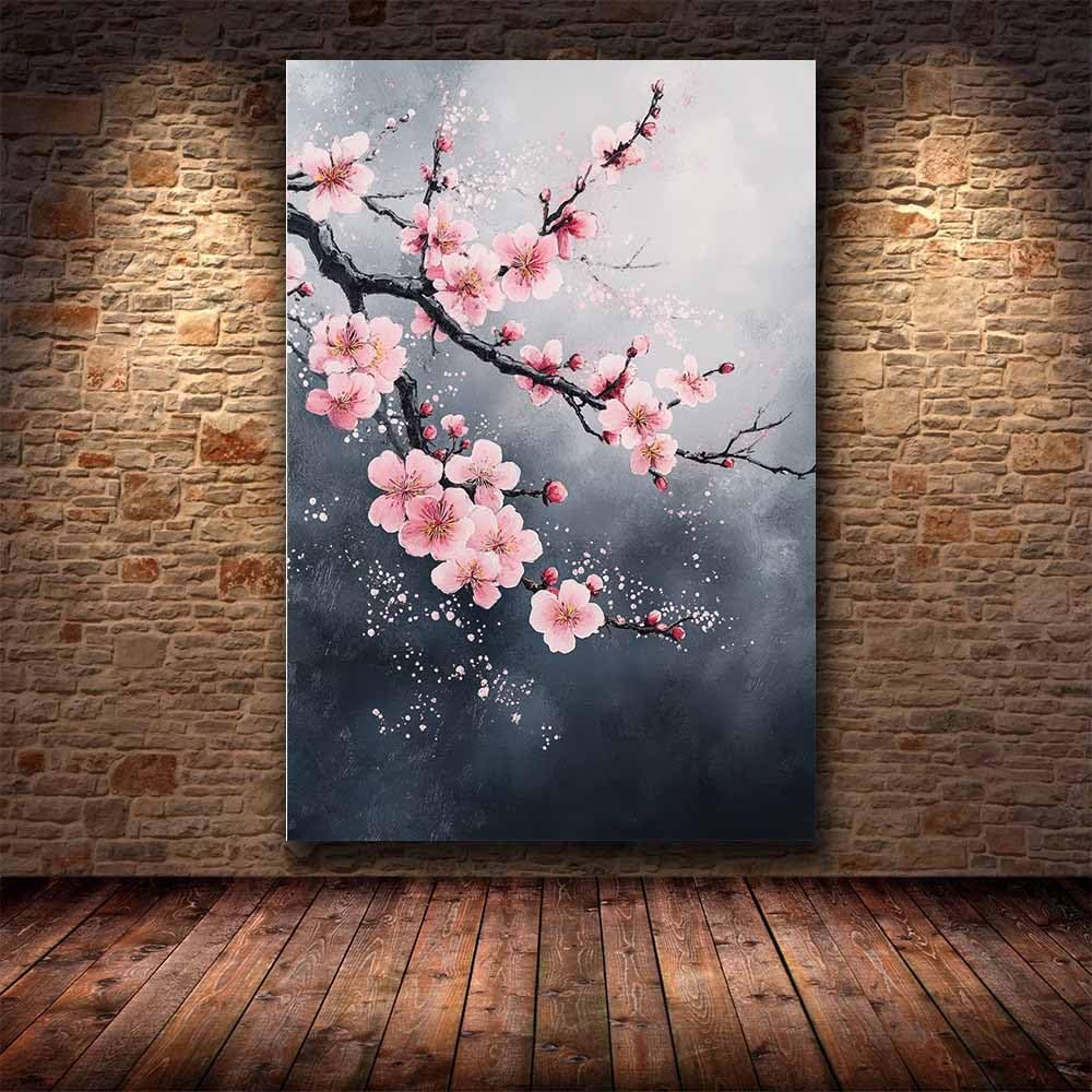 WUFIEA Semplice arte botanica Stampe su Canvas Ramo rosa in fiore per Camera da Letto Agriturismo Soggiorno Bagno(Rosa chiaro)-60x90cm Incorniciato
