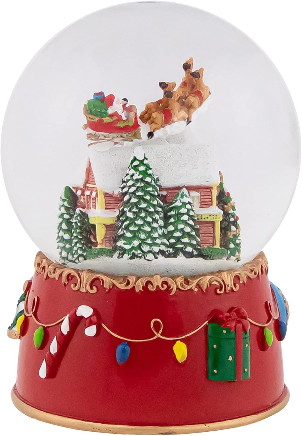 Northlight Santa and Reindeer Christmas Night Musical Snow Globe, 7", Red