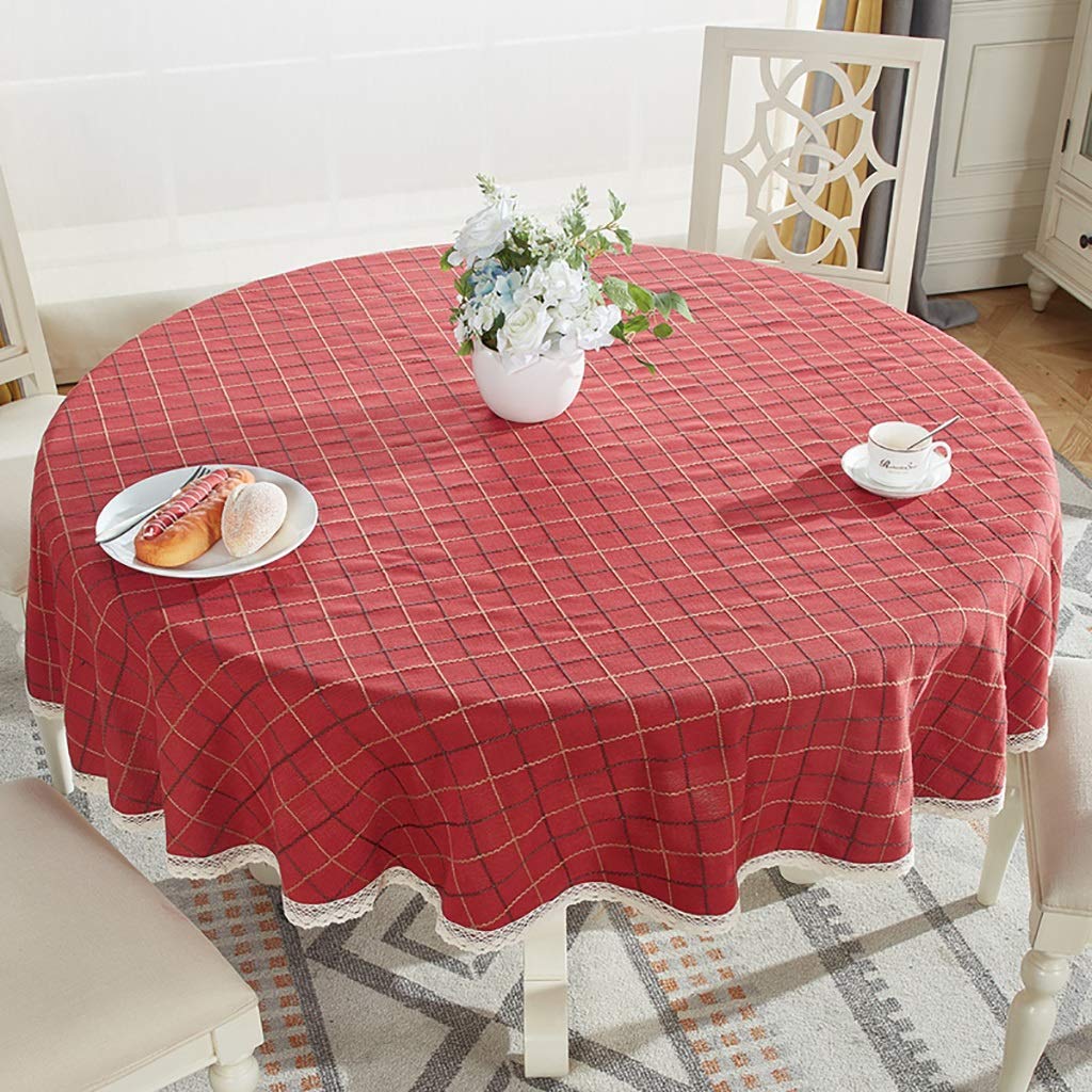Tovaglia da tavola rotonda Tovaglia in cotone e lino Reticolo per uso domestico Addensare Bordo in pizzo Dimensioni della copertura del tavolo Ristorante Tovaglia rotonda Tovaglia da tè