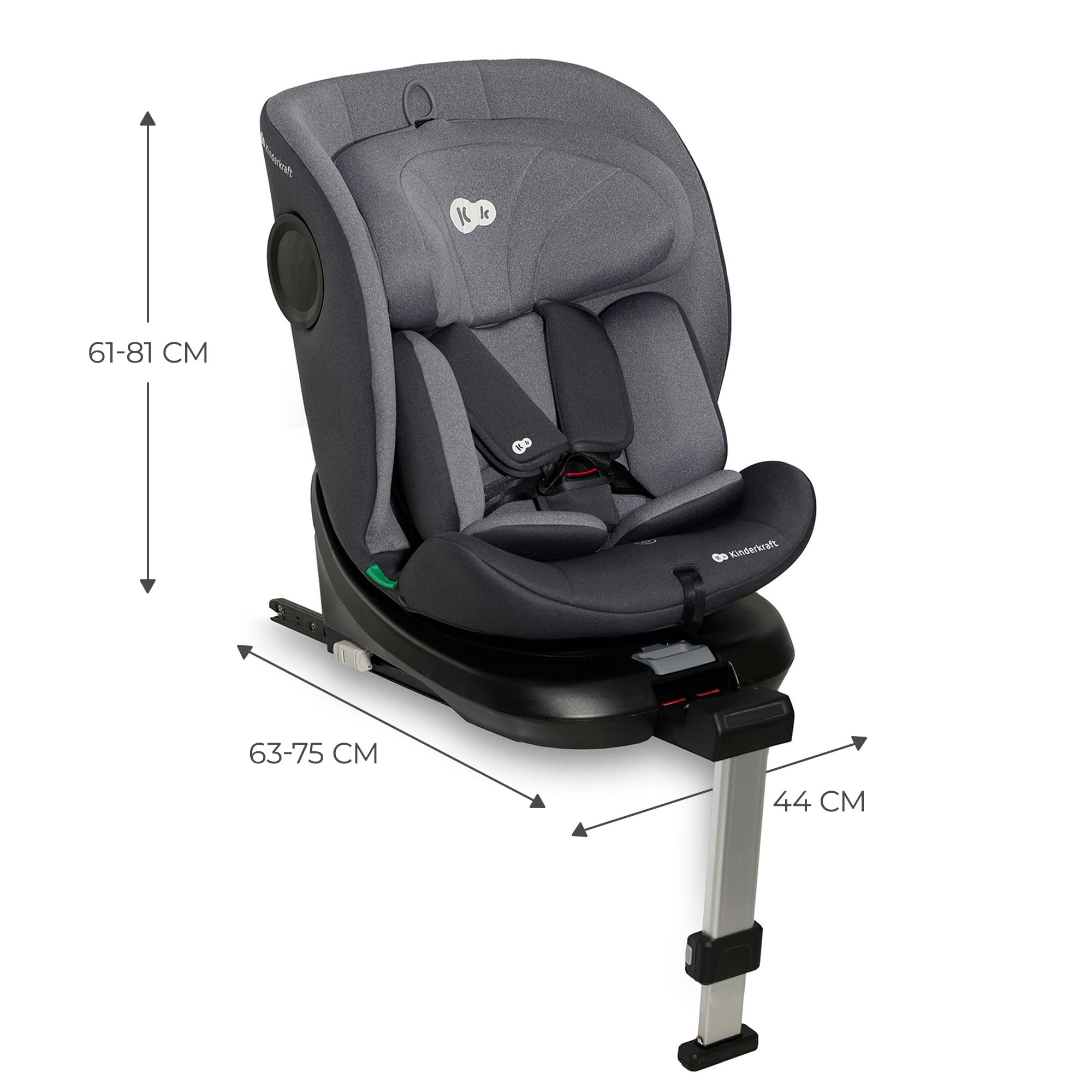 Kinderkraft I-360 Kindersitz 0-36 kg, I-SIZE 40-150 cm, Reboarder 360 grad drehbar, Kinderautositz mit Isofix station, FWF und RWF, Verstellbare Kopfstütze/Rückenlehne mit Liegeposition, Grau