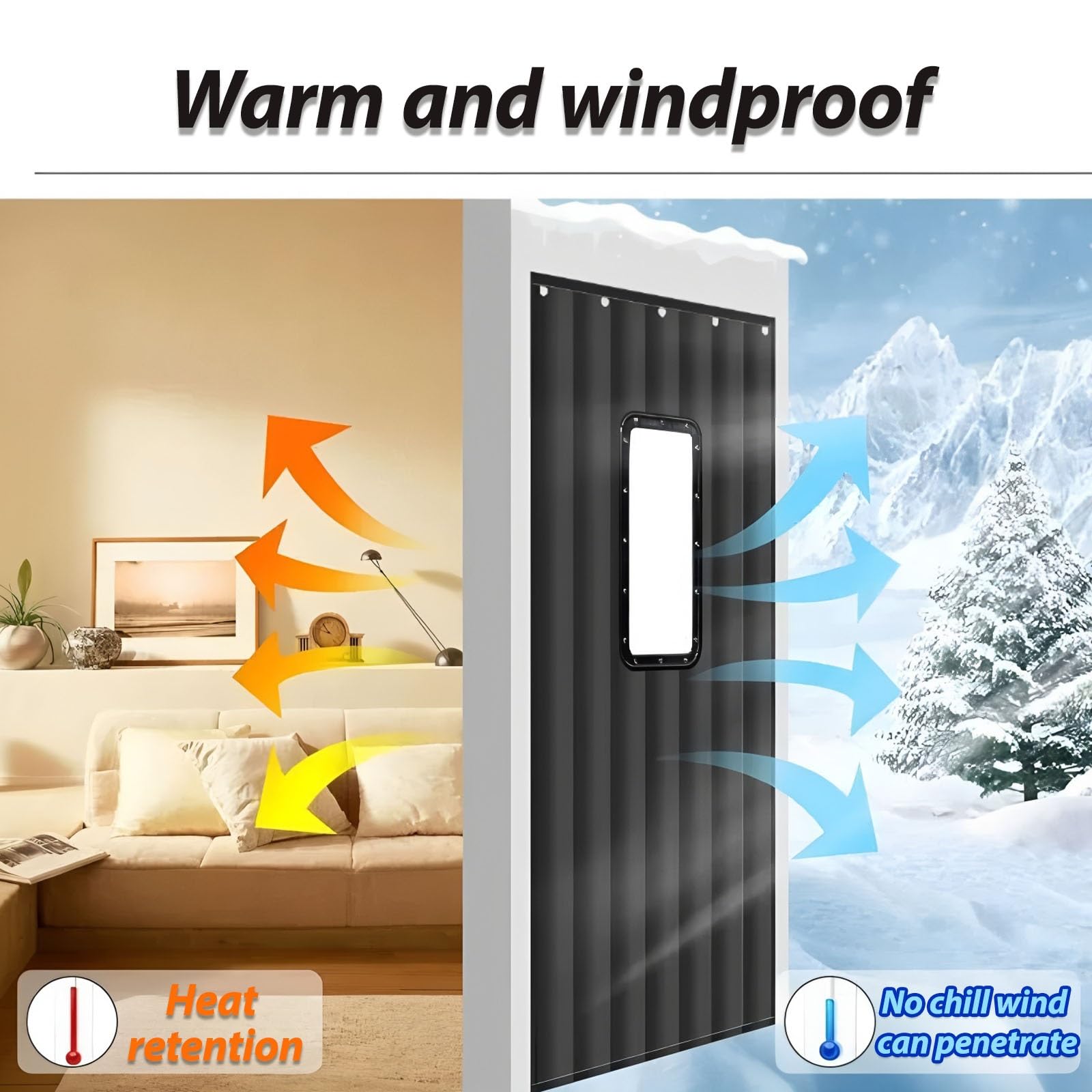 Wärmedämmende Türvorhänge, Wärmeschutz, wärmeisolierende Vorhänge für Türen mit transparentem PVC-Fenster, Lärmschutz, Winterverdickung