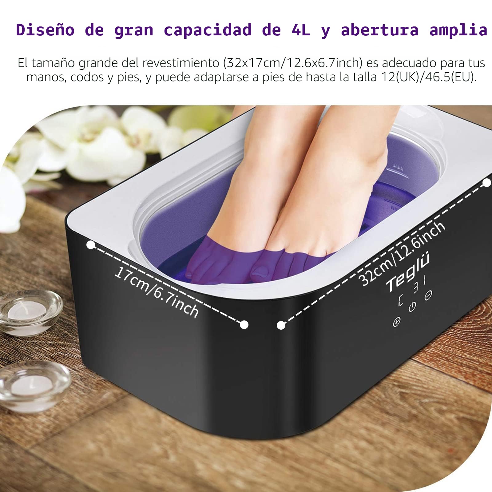 Calentador de Parafina para Manos y Pies 4L, Maquina Baño con 3x450g Cera de Parafina, 200W, Negro