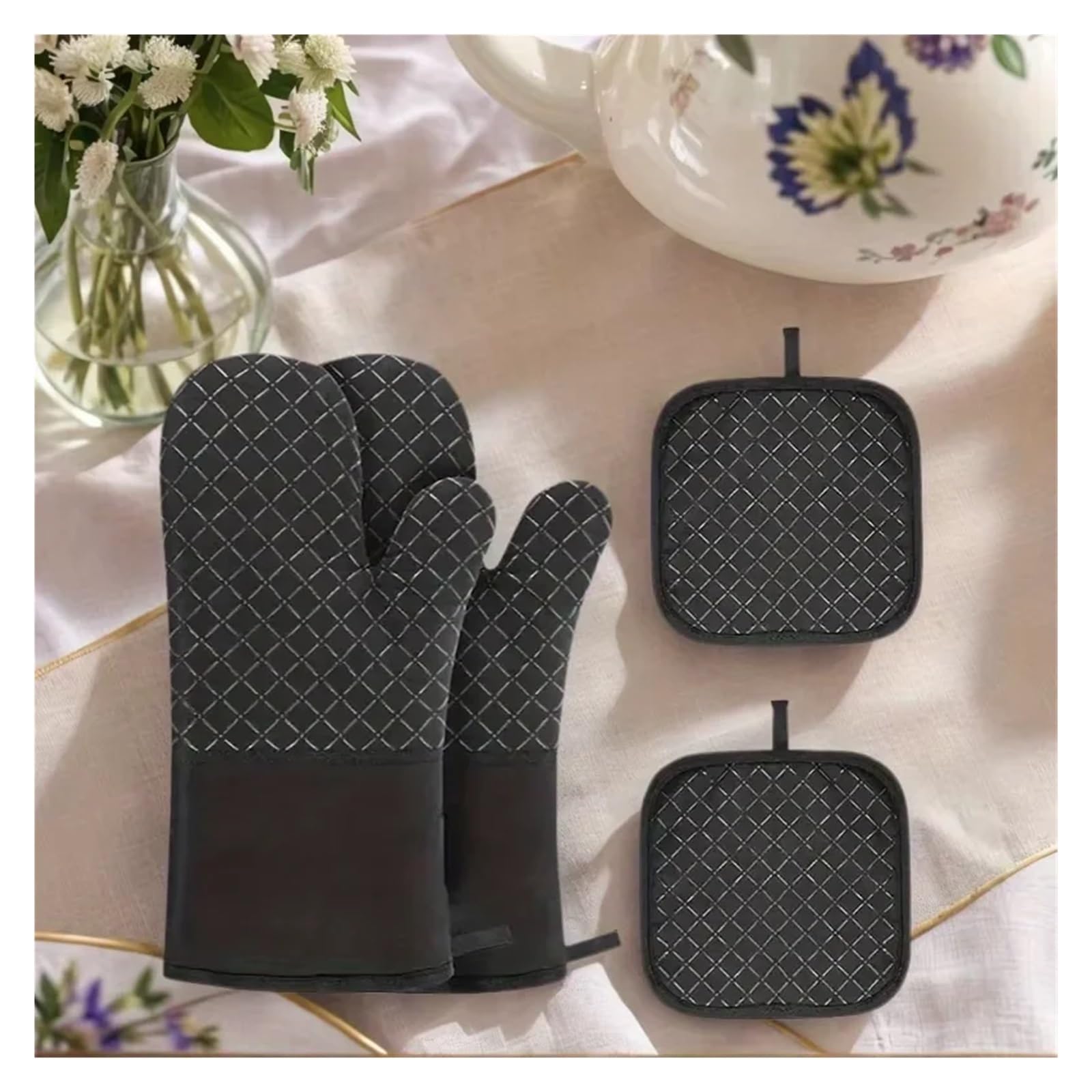 Genérico Guantes de Horno de algodón y Silicona, Guantes Antideslizantes