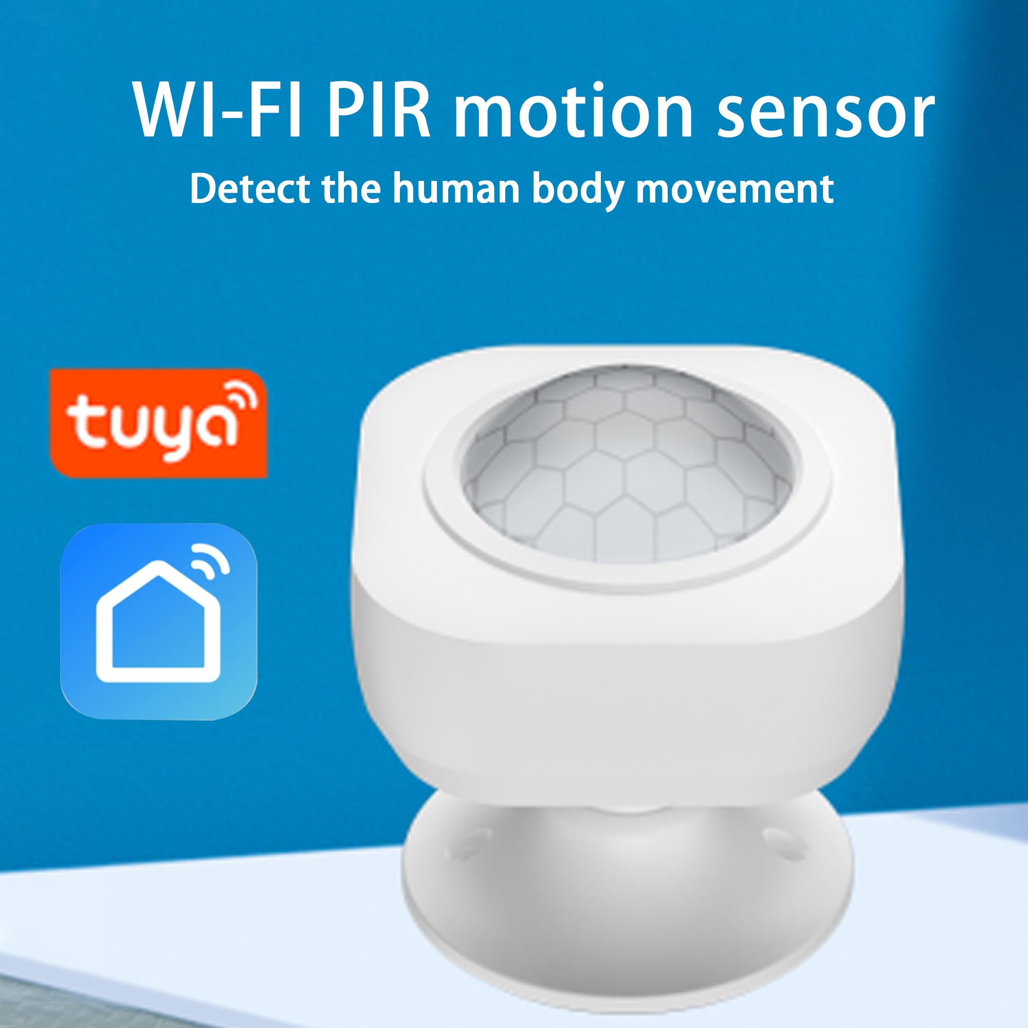 Wi-Fi Motion Sensor: Tuya Smart PIR Motion Detector with App Alerts, Battery Powered, Infrared Wireless Alarm System for Alarm System & Smart Home Automation (Wi-Fi Version)