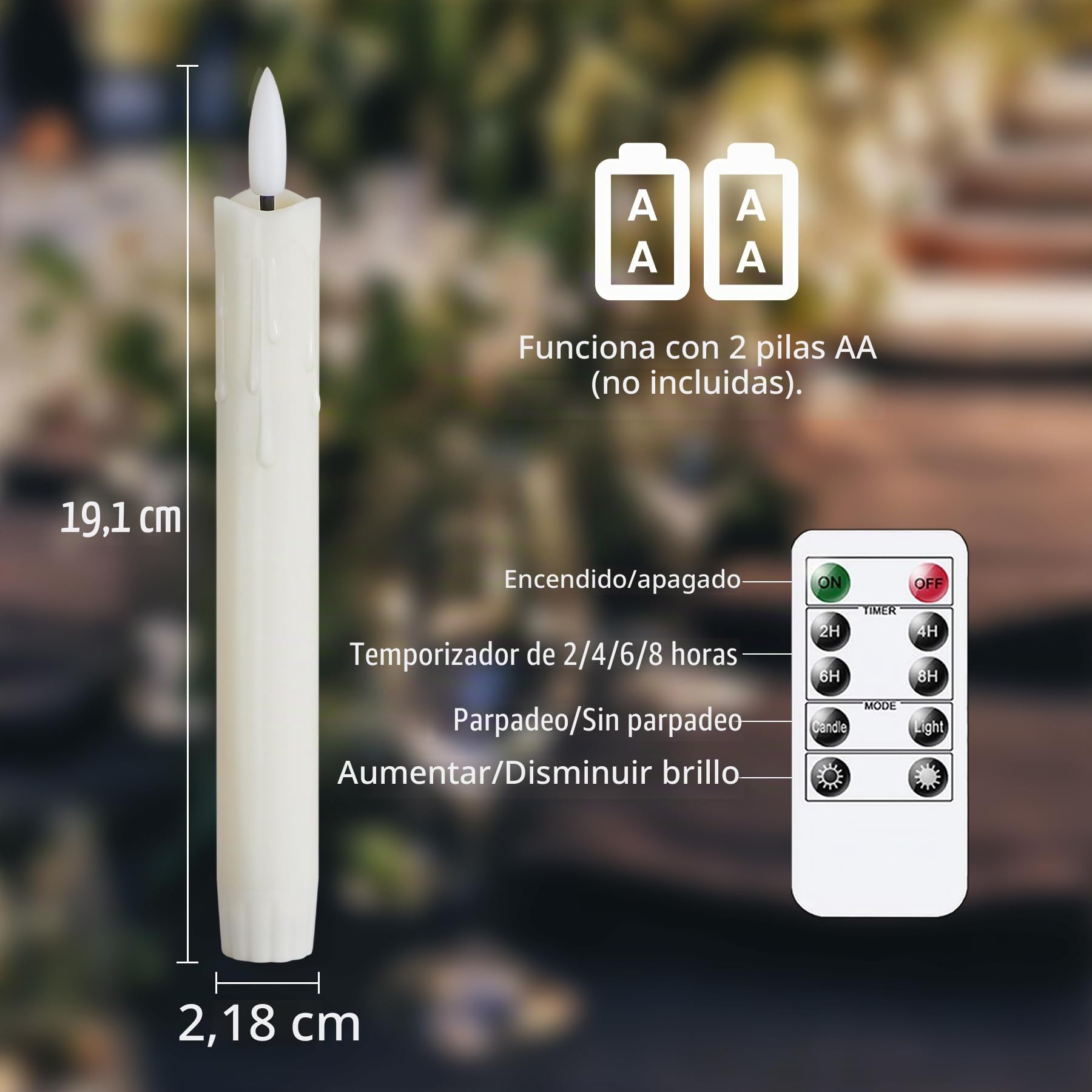 velas parpadeantes sin llama dos a distancia, 19CM marfil pilas LED ventana velas temporizador, juego de 6 de plástico efecto cera sin llama (2,2 cm de diámetro)