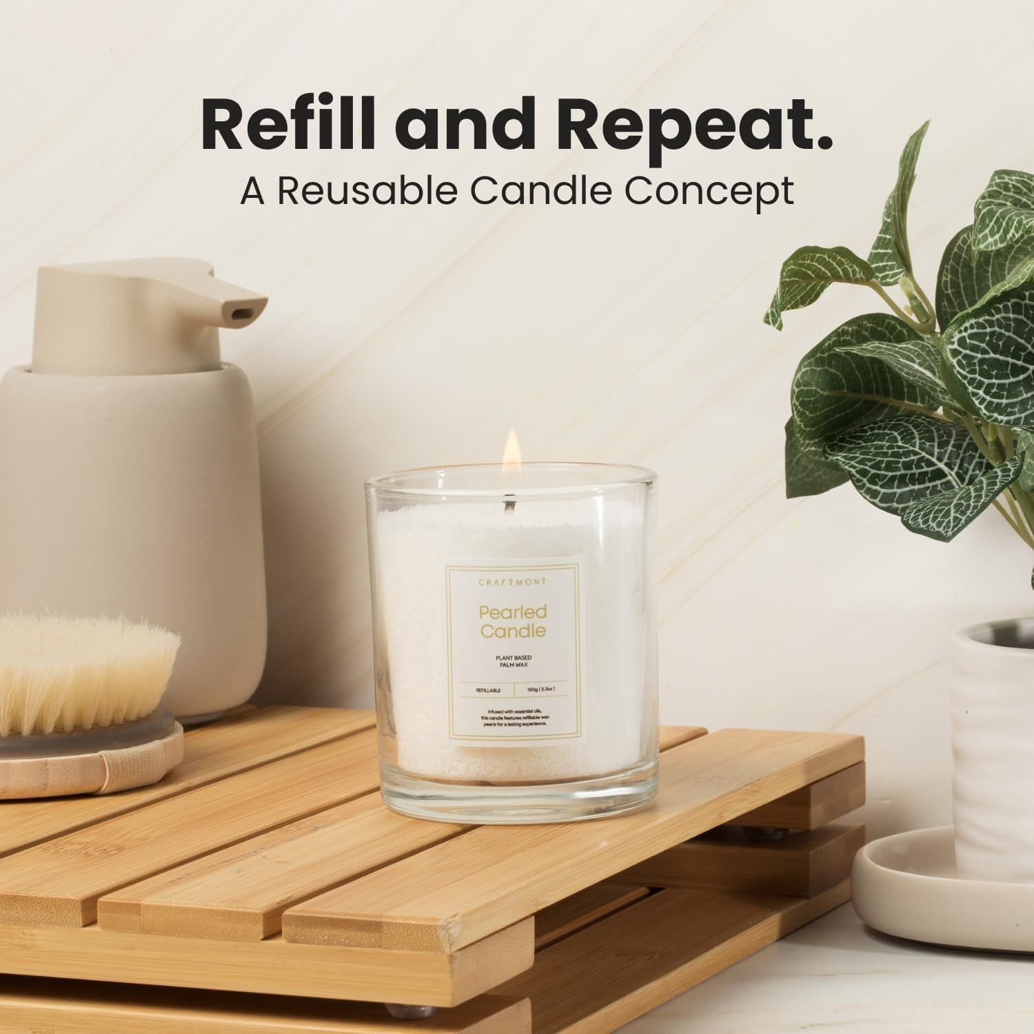 Pearled Candle with Wicks Kit - Refillable Glass Jar, 500g Sand Wax, & 30 Cotton Wicks (Citrus Breeze)