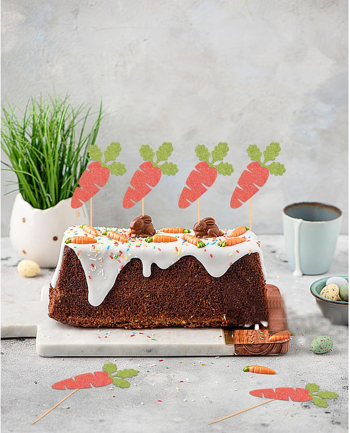 24Pcs Easter Carrot Cupcake Toppers for Happy Easter Decorations, Easter Day Cake Topper for Easter Theme Birthday Baby Shower Party Supplies (Carrot)