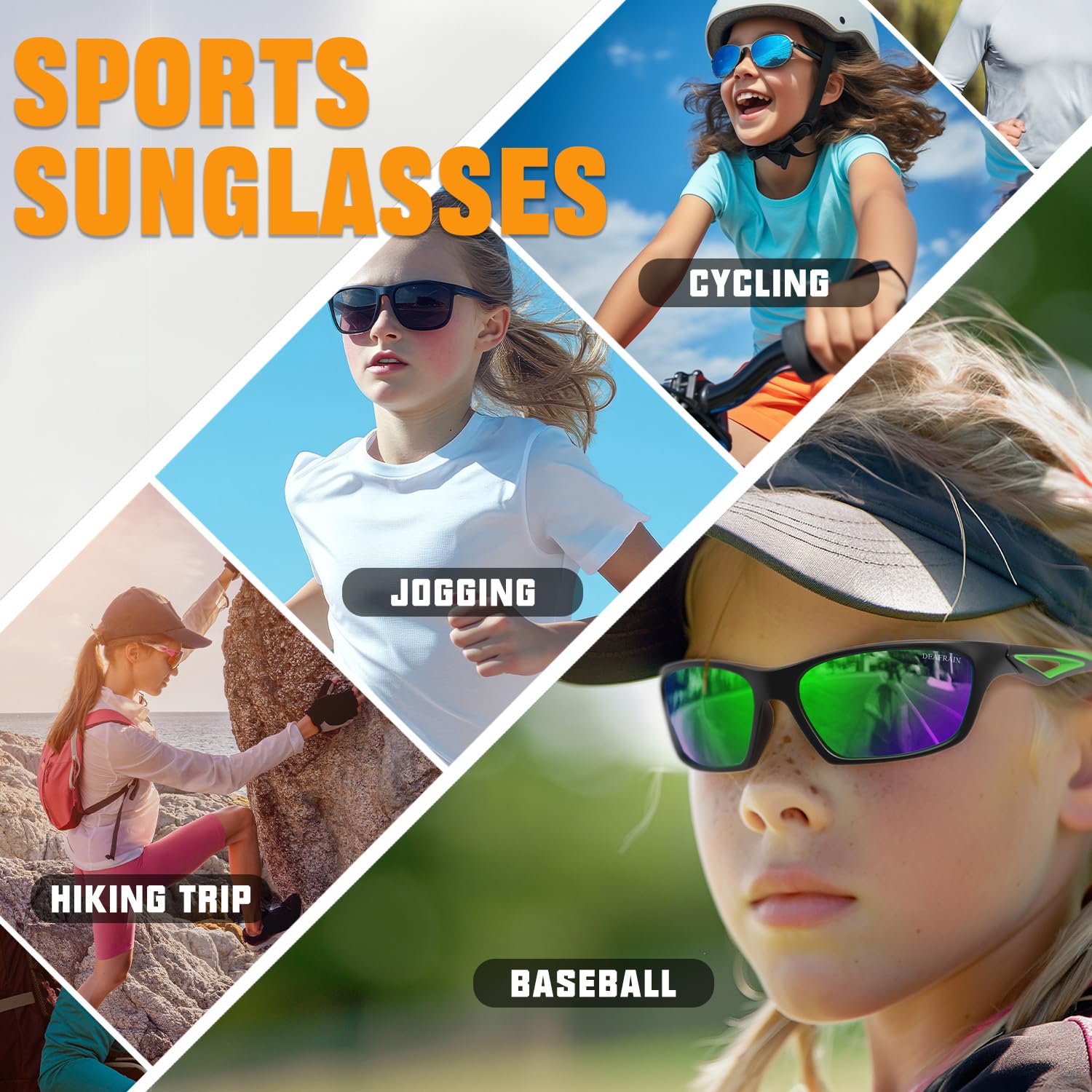 DEAFRAIN Sport-Sonnenbrille für Jungen und Mädchen, Alter 7–14 Jahre, polarisiert, Radfahren, Softball