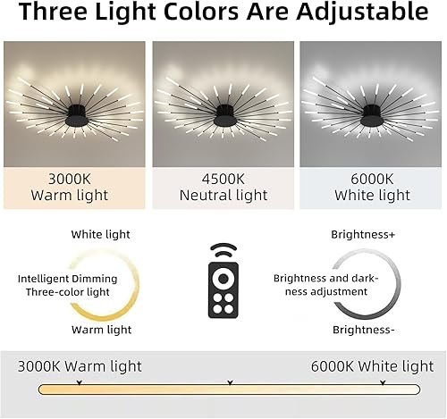 Miniatura 4 de Lámparas de techo modernas con control remoto, lámpara de techo de montaje empotrado, pantalla acrílica, lámpara de techo de fuegos artificiales, 3