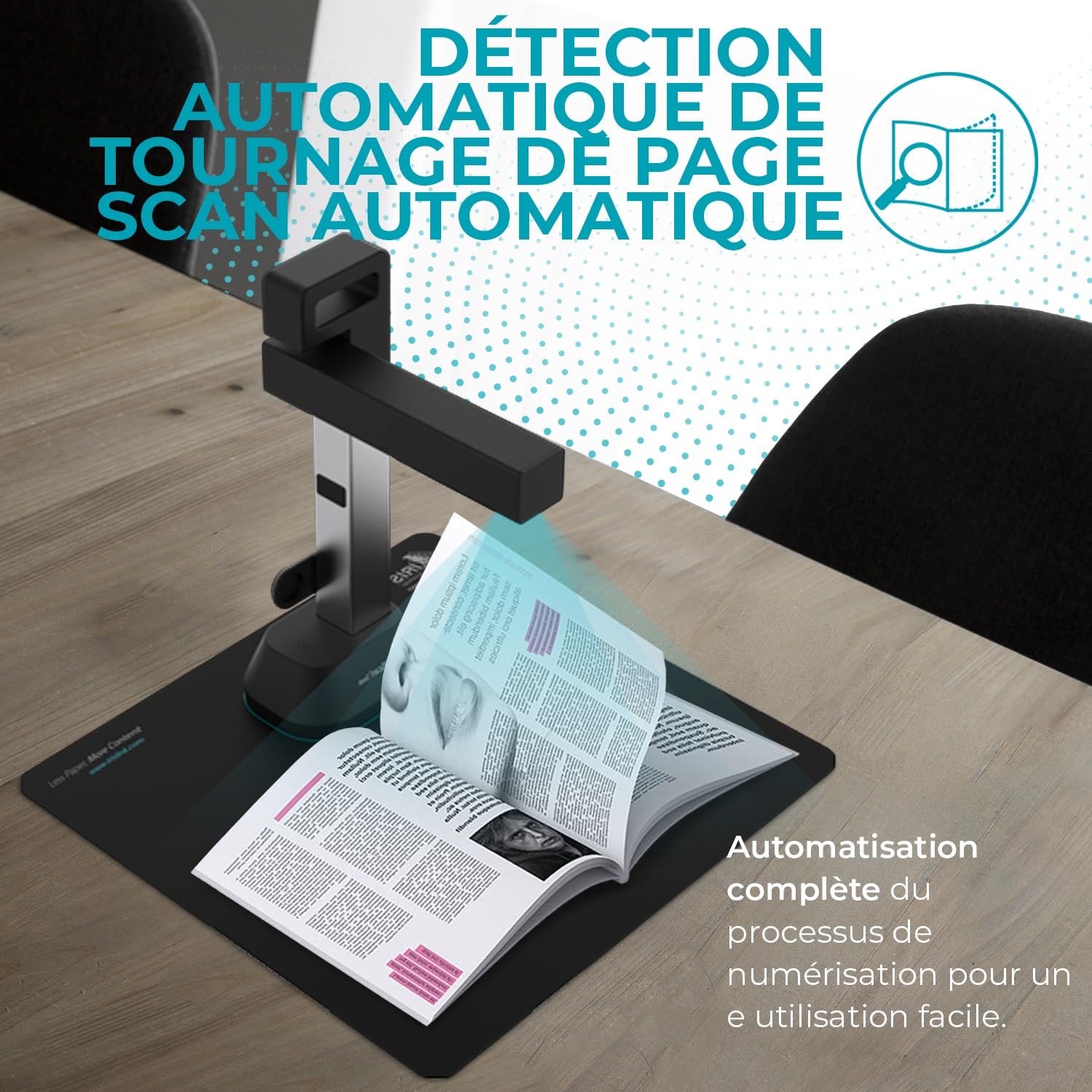 IRIScan Desk Portable a4 & Document Scanner v6 - PDF Editor Gratuit, Scanner de Livre, IA aplatissement-numérisation Auto- Effacement Doigts, 8MP, Win Mac