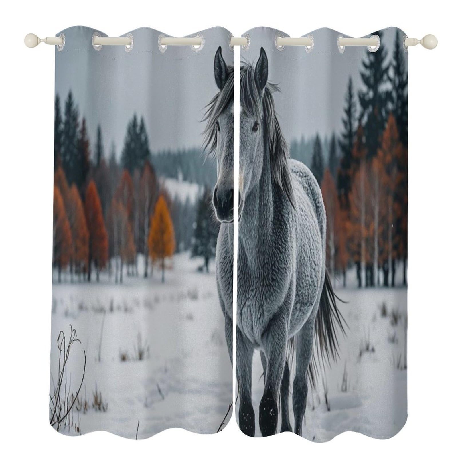 Rideaux occultants au design de cheval gris pour une décoration raffinée