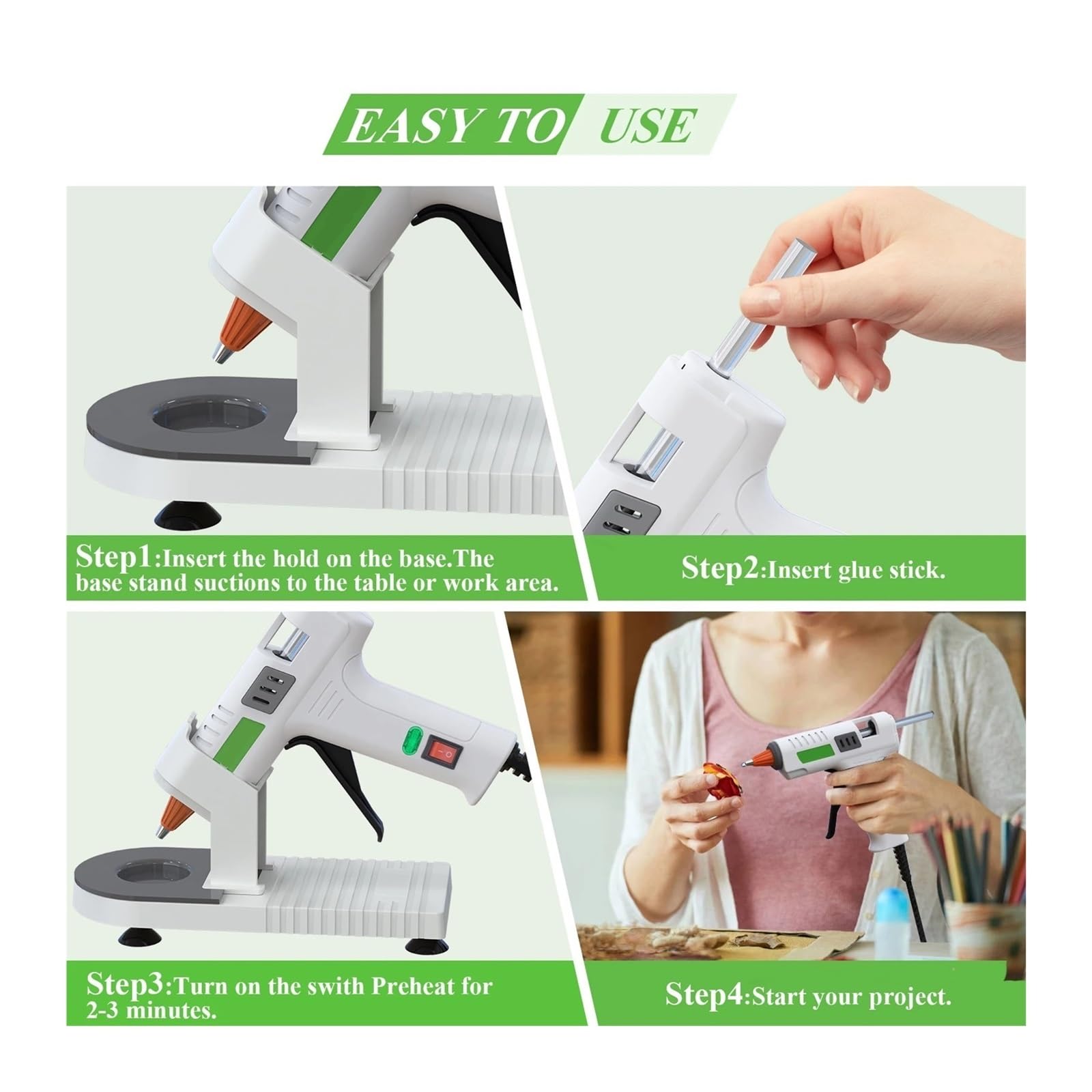 do projektów rękodzielniczych typu „zrób to sam” i Hot Glue Gun, MONVICT 40W Fast Heating Glue Gun Kit With A Glue Gun Stand And 30 Glue Sticks, Design For DIY, Crafts(White)