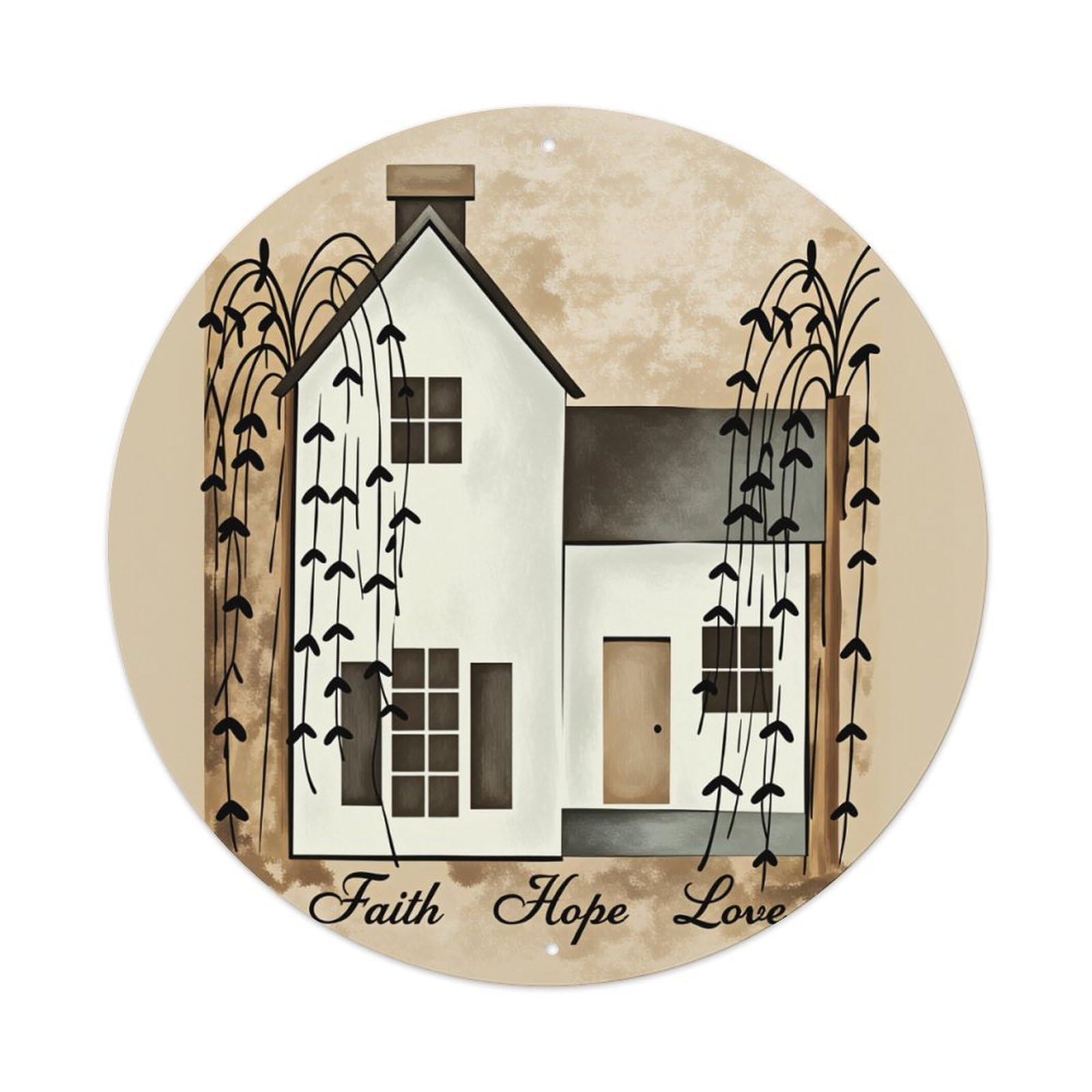Faith Hope Love House Art Round Tin Sign Vintage Style Metal Sign Home Bar Garden Wall Plaque Decor Metal Poster 8x8 Inch