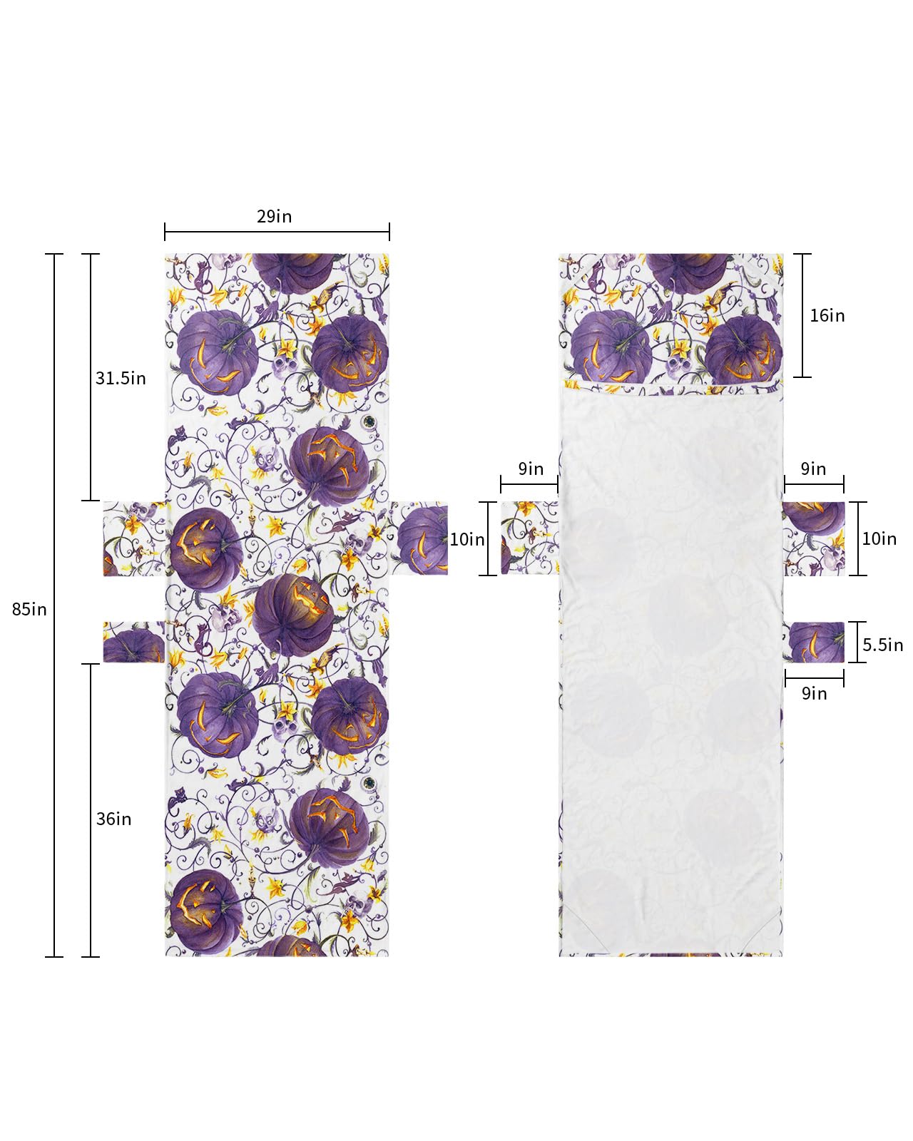 Halloween Beach Lounge Chair Towel Cover, Soft Chaise Lounge Towel with Side Pockets Patio Pool Chairs Cover for Beach/Pool Sunbathing 29x85 Purple Pumpkins Yellow Floral Botanical