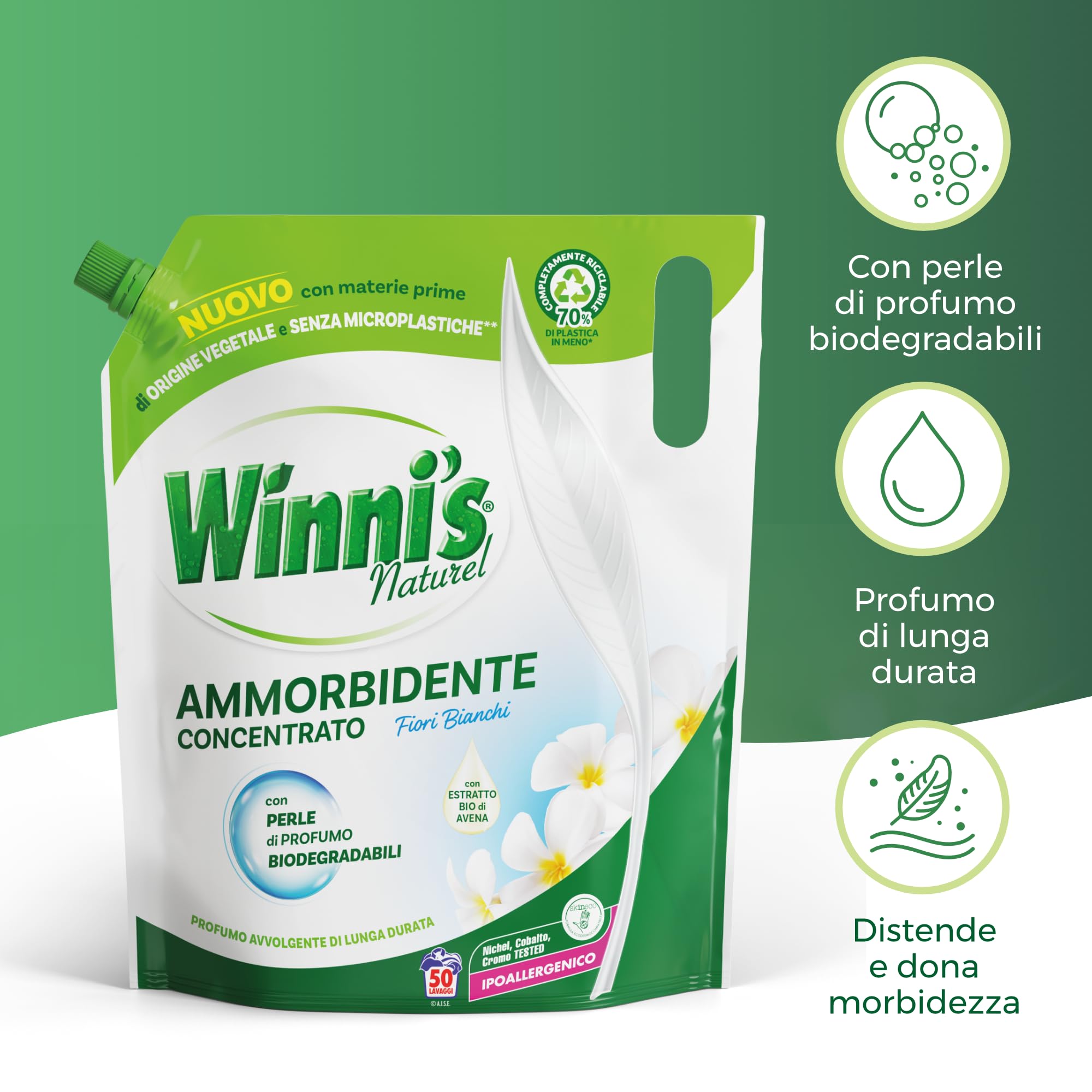 Winni's Hipoalergiczny środek zmiękczający, ekologiczny koncentrat, 400 prań, zapachowe białe kwiaty, z biodegradowalnymi perłami zapachowymi, 1250 ml x 8 opakowań