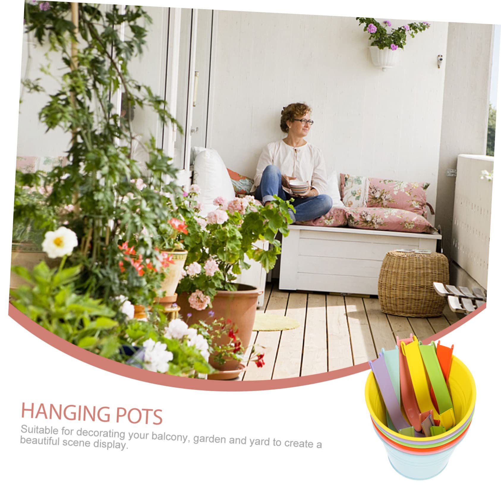 POPETPOP Pots de Fleurs Suspendus Lot de 6 en Fer avec Drainage et Crochets Détachables pour Jardin Balcon