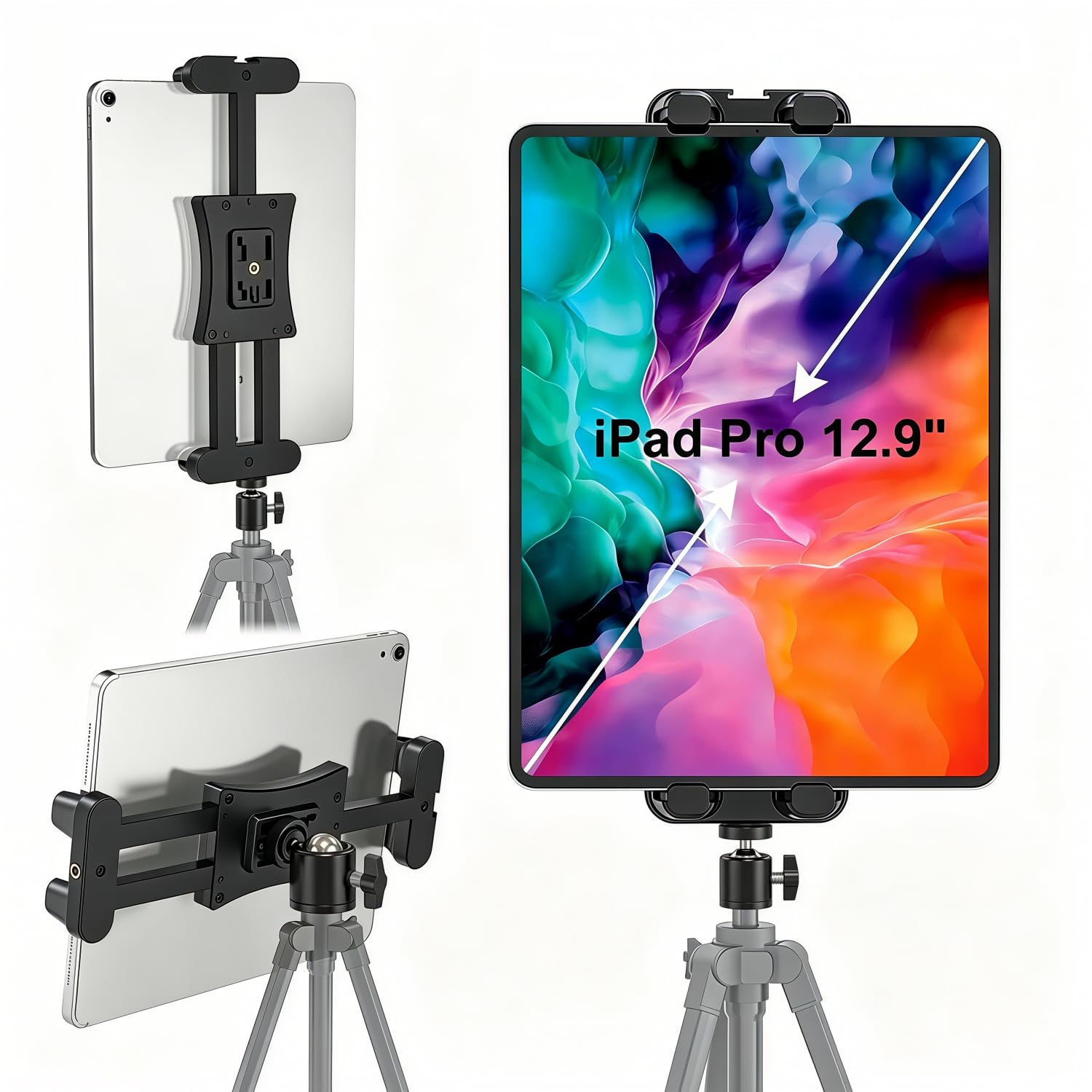 ZORBES ® for iPad and Phone Tripod Mount Holder with Ball Head for Selfie Stick Rod Camera Monopod, Tablet Holder for 4.7-12.9" Tablets & Phones-image-35