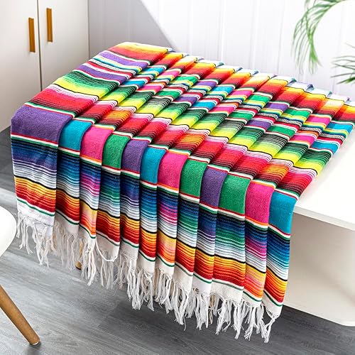 Camino de mesa mexicano, paquete de 12 unidades, 14 x 84 pulgadas, decoración de fiesta temática mexicana para fiesta del Cinco de Mayo, Serape