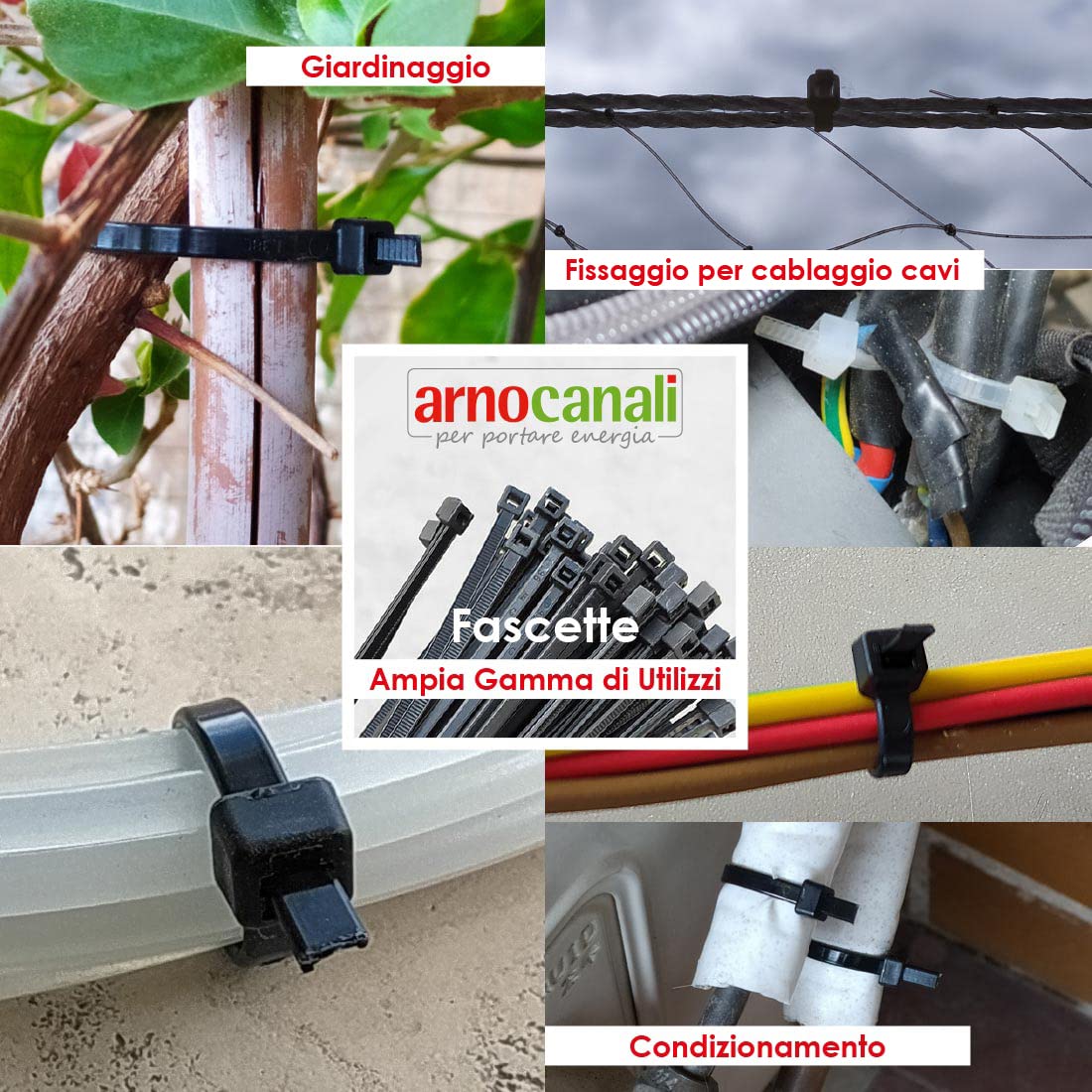 Arnocanali KIT700N Kabelbinder Set Gemischt - 700 Stück, Schwarz, In 4 Verschiedenen Größen, Aus Polyamid