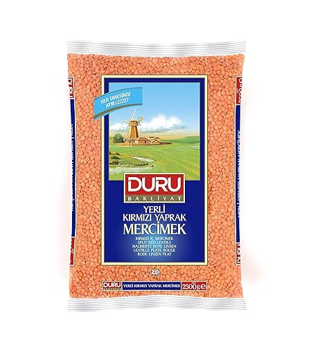 Duru Lentejas rojas divididas 88.2oz (2500 g), 100% naturales y certificadas, altas en fibra y proteínas, sin OMG, ideales para sopa de lentejas y